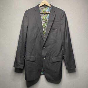 Indochino Mens Luxury Gray Wool & Cashmere Blazer With Floral Lining 42